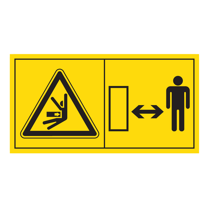 (afbeelding voor) Blijf buiten het zwenkbereik van de machine, hou veilige afstand