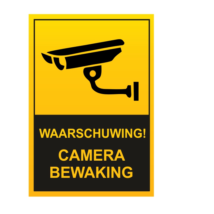 (afbeelding voor) Camera bewaking met tekst geel, zwart
