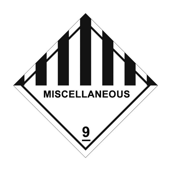 (afbeelding voor) Diverse gevaarlijke stoffen met tekst ADR 9