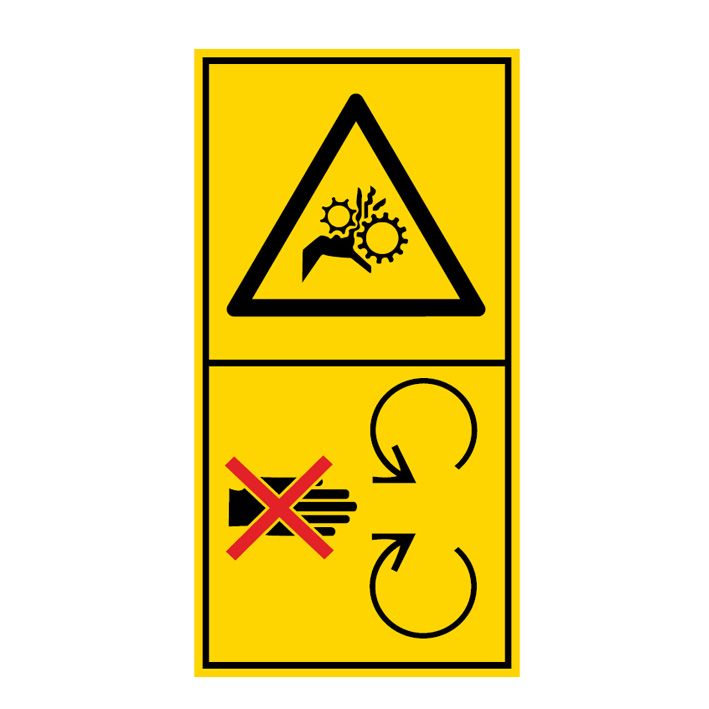 (afbeelding voor) intrekgevaar, niet openen terwijl machine loopt 