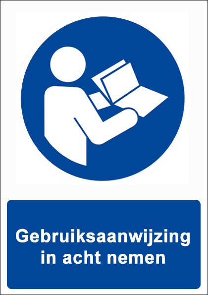 (afbeelding voor) Gebruiksaanwijzing in acht nemen met tekst