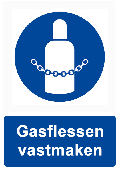 (afbeelding voor) Gasflessen vastmaken met tekst