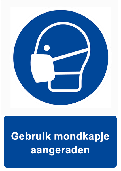 (afbeelding voor) Gebruik mondkapje aangeraden met tekst