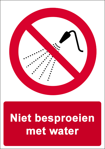 (afbeelding voor) Niet besproeien met water met tekst