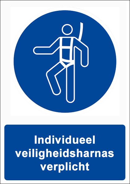 (afbeelding voor) Individueel veiligheidsharnas verplicht met tekst