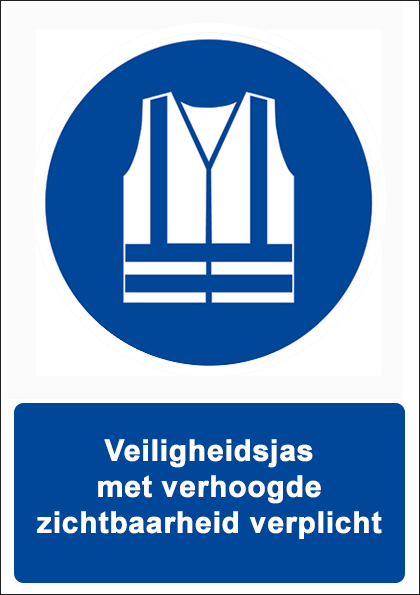 (afbeelding voor) Veiligheidsjas met verhoogde zichtbaarheid verplicht met tekst