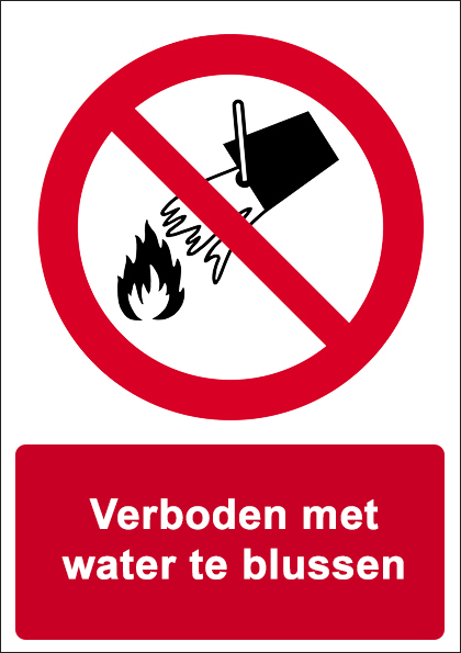 (afbeelding voor) Verboden met water te blussen met tekst