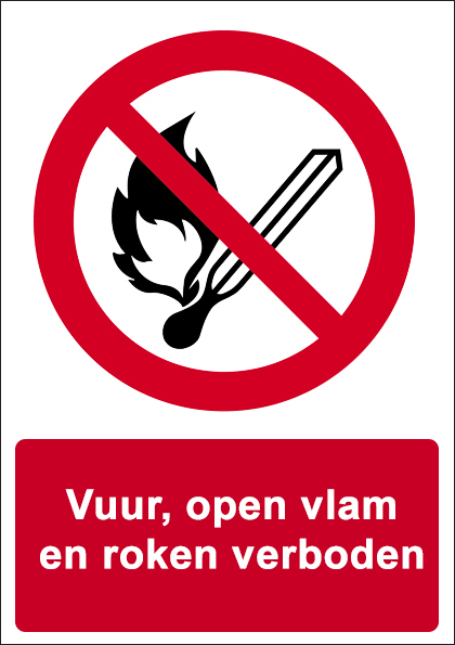 (afbeelding voor) Vuur, open vlam en roken verboden met tekst