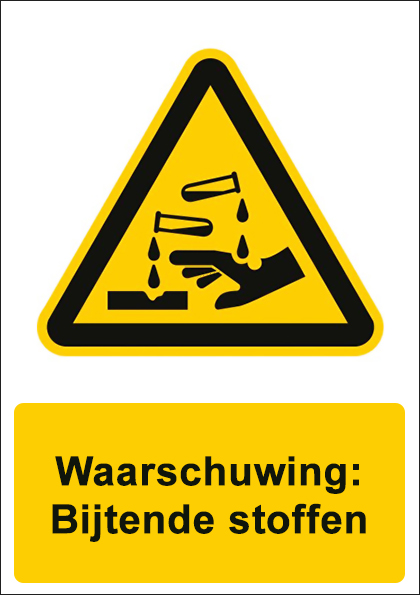 Bijtende stoffen met tekst (afbeelding voor) Bijtende stoffen met tekst