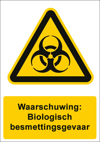 (afbeelding voor) Biologisch besmettingsgevaar met tekst