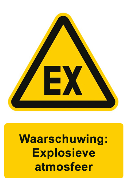 (afbeelding voor) Waarschuwing: Explosieve atmosfeer met tekst