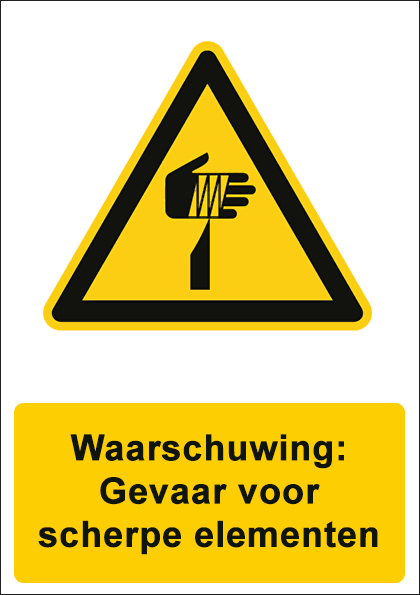 (afbeelding voor) Gevaar voor scherpe elementen met tekst