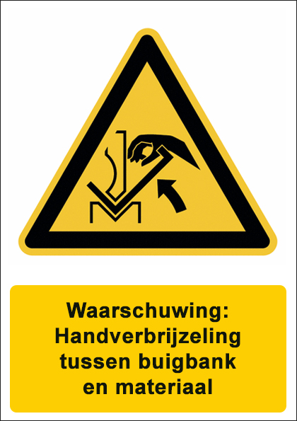 (afbeelding voor) Handverbrijzeling tussen buigbank en materiaal met tekst