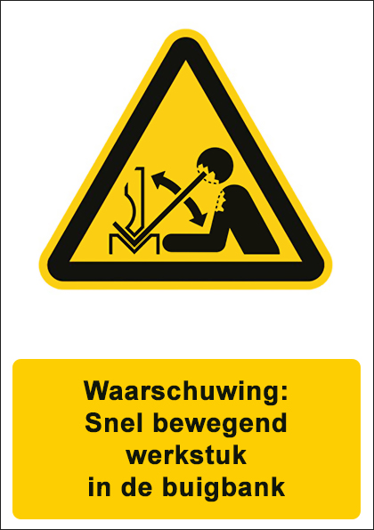 (afbeelding voor) Snel bewegend werkstuk in de buigbank met tekst