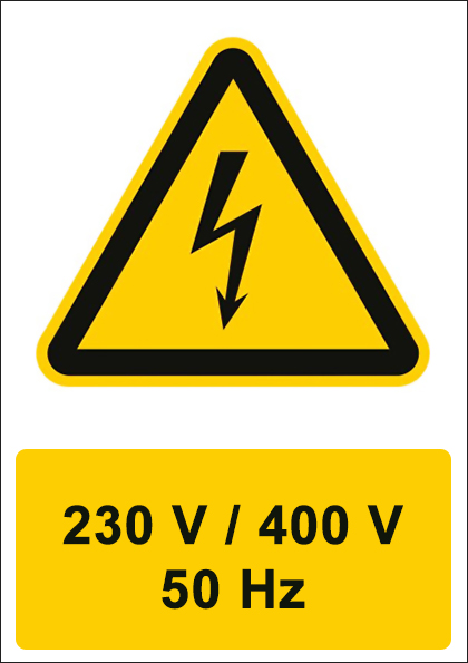 (afbeelding voor) 230 V / 400 V 50 Hz met tekst