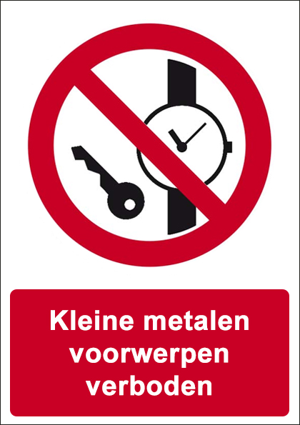 (afbeelding voor) Kleine metalen voorwerpen verboden met tekst